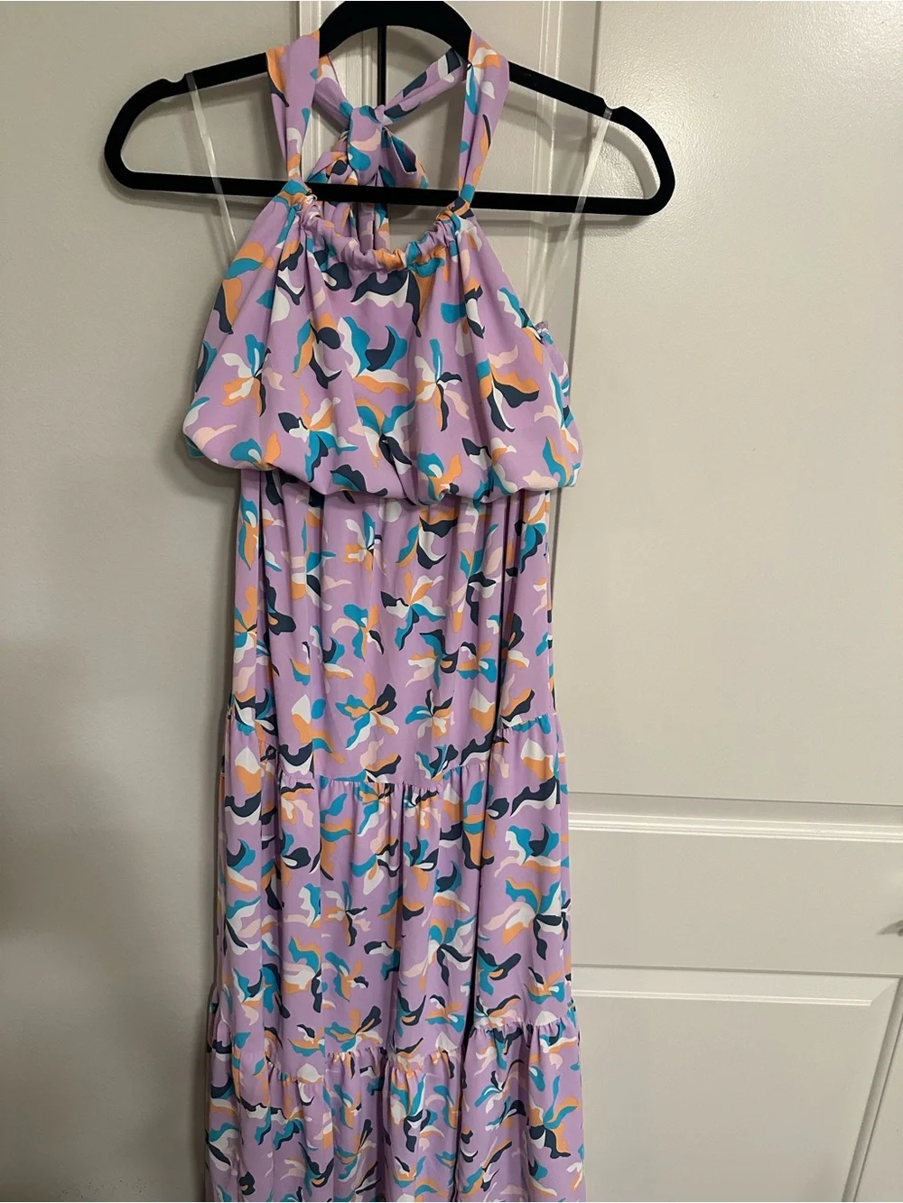 Versona Lilac Halter Dress with Multicolor Abstract Motif